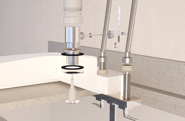 Install a sink and faucet on the bathroom vanity